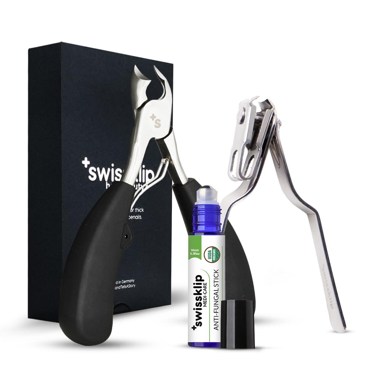Swissklip Swissklip Nail Care Bundle I Heavy Duty Toenail Clippers for Seniors Thick Toenails I Medi-Care Toenail Stick I Natural Solution for Healthy Nails I 360 Nail Clipper