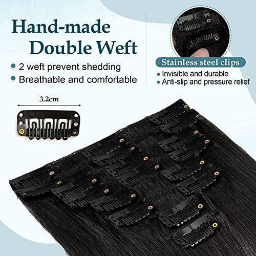 Benehair Benehair Human Hair Clip in Extensions Real Black Hair Extensions for Women Long Straight Remy Natural Full Head 8pcs No Tape No Glue 18 Inch #1 Jet Black