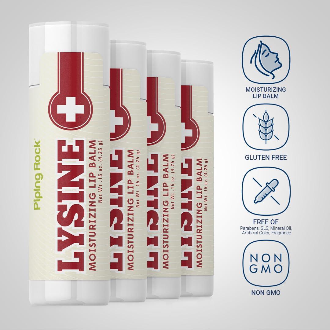 Piping Rock Piping Rock Lysine Lip Balm | 4 Pack | Moisturizing Ointment | Non-GMO and Gluten Free