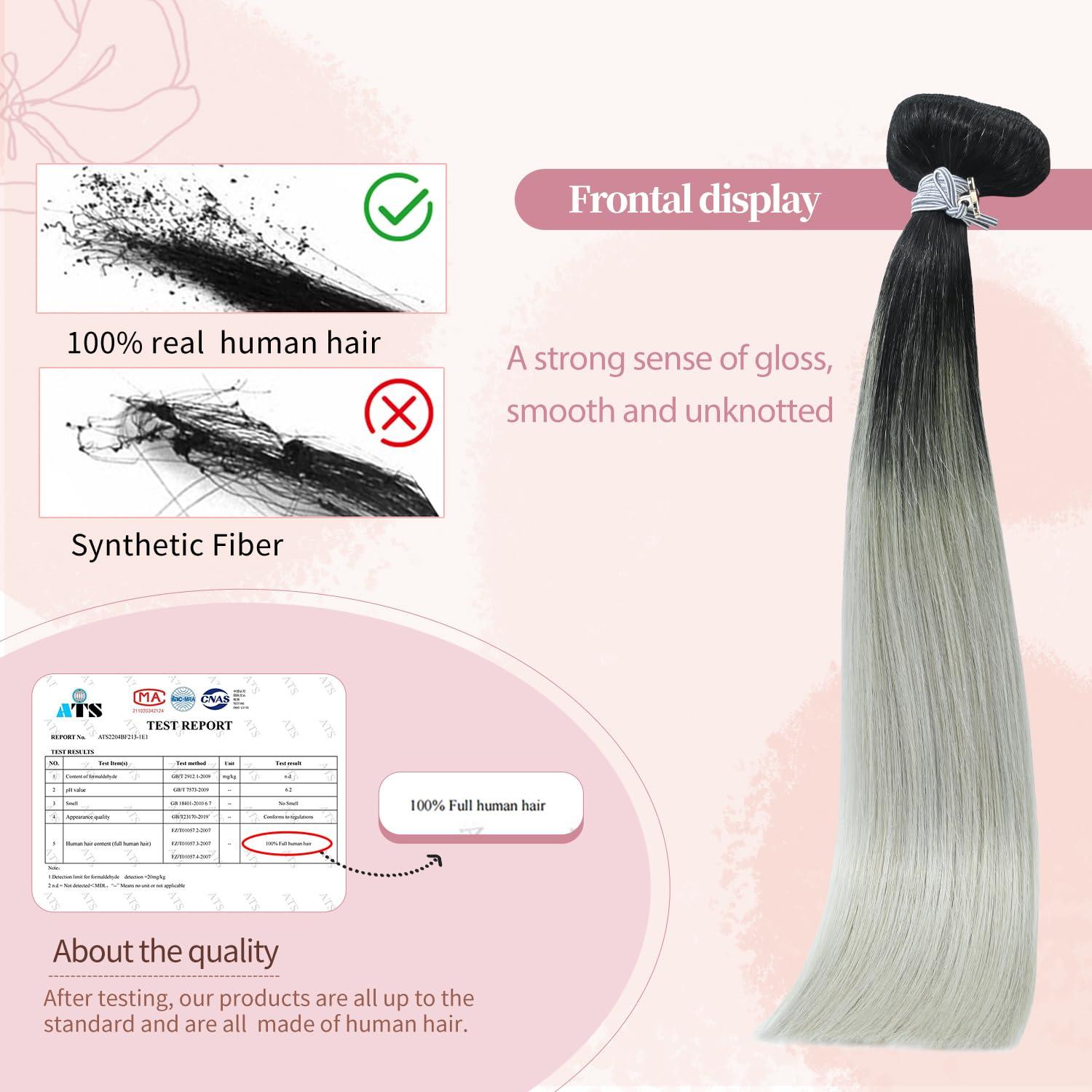 HUAYI HUAYI Black and Silver Ombre Clip in Hair Extensions Real Human Hair 120g Black to Grey Remy Human Hair Clip in Extensions 14 Inch Soft Silky Straight 7pcs 16clips One Pack (Black/Silky/Gray)