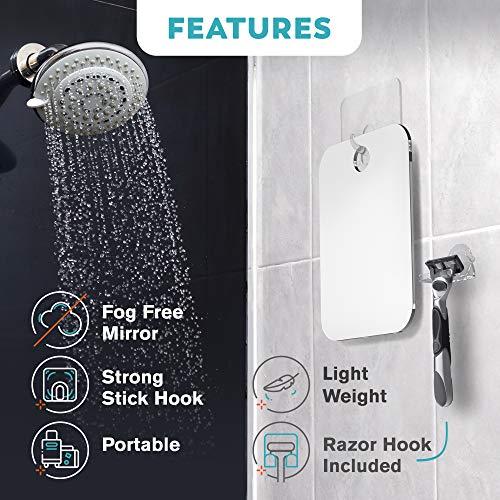 HONEYBULL HONEYBULL Shower Mirror Fogless for Shaving - Flat Anti Fog Mirror with Razor Holder for Shower, Mirrors, Shower Accessories, Bathroom Mirror & Accessories, Holds Razors for Men (Medium 6x8in)