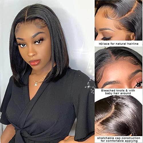 SuCoo 14inch Bob Wig Human Hair Short Straight 13x4 Lace Front Wigs Human Hair Pre Plucked With Baby Hair Glueless HD Lace Frontal Bob Wigs For Black Women Human Hair Natural Hairline 150% Density