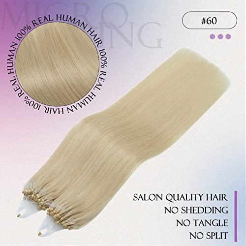 Hairro Hairro Microlink Human Hair Extensions Micro Loop Remy Hair For Women Micro Bead In Hair Invisible Pre Bonded Cold Fusion Loop Hair 14 Inch 50g 50 Strands #60 Platinum Blonde