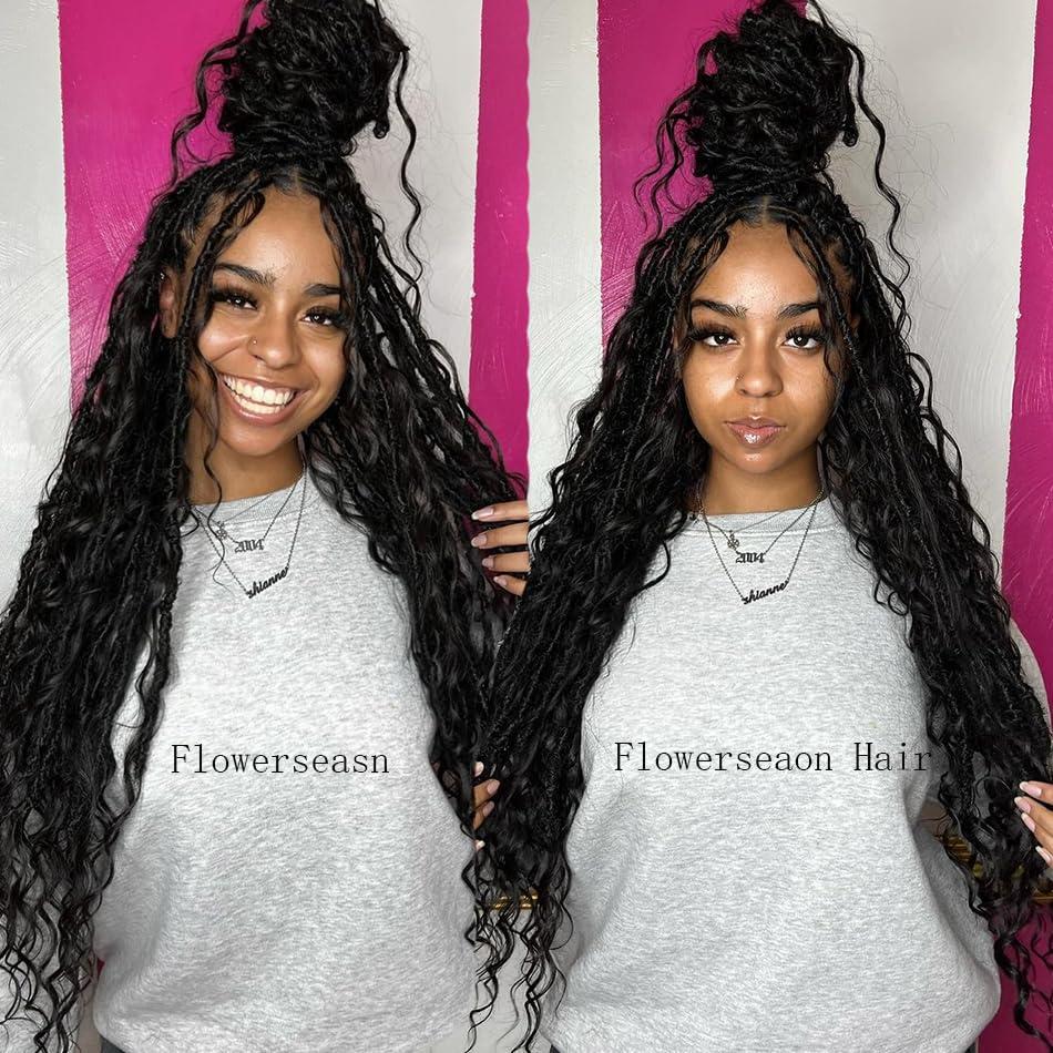 FlowerSeason Pre-Looped Crochet Boho Locs With Human Hair Body Wave Curls Wavy Goddess Locs Crochet Hair 100 strands(26inch)