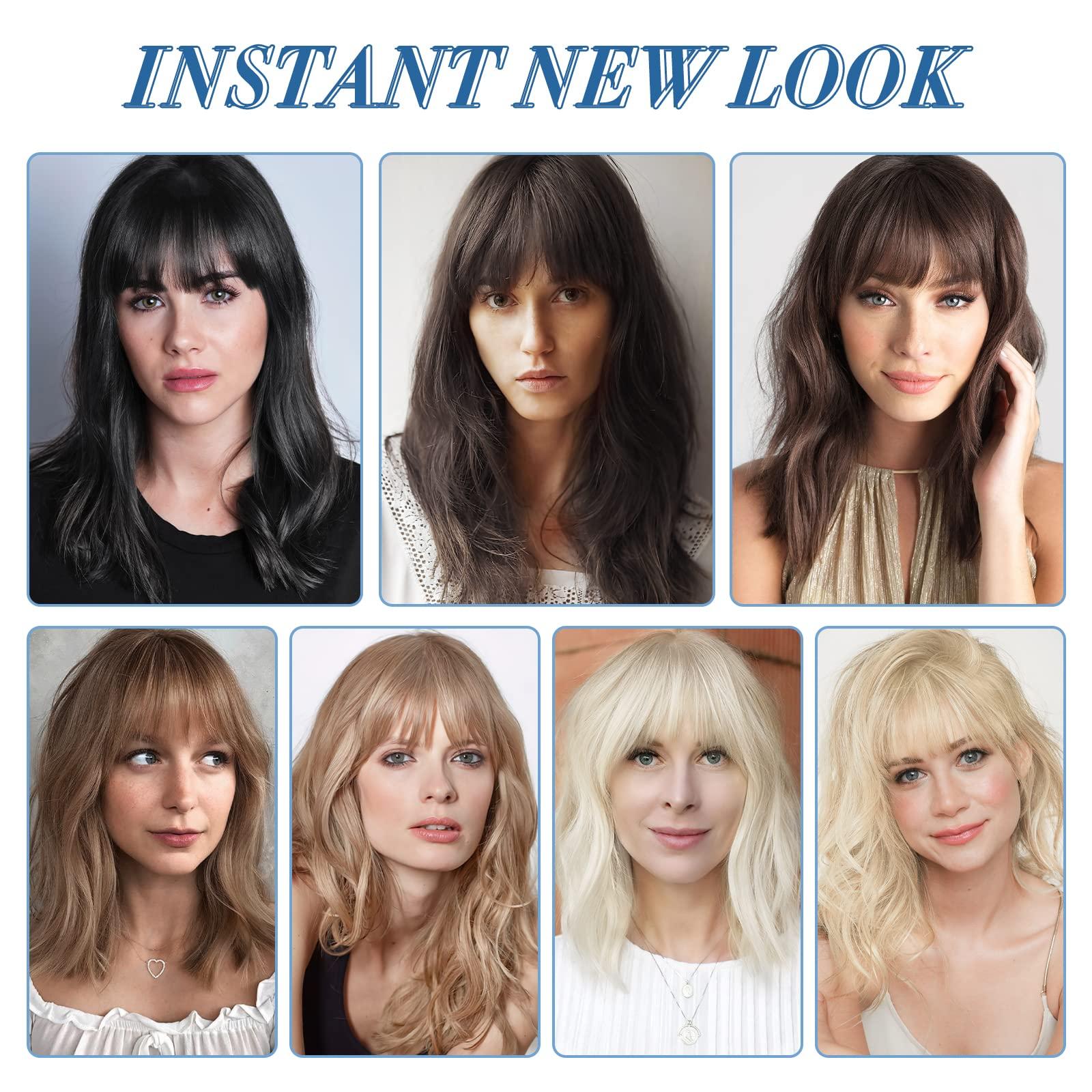 SLEEKALON SLEEKALON Clip in Bangs Human Hair Platinum Blonde Air Bangs Remy Hair Clip On Bang Hairpiece for Women Curved Bangs Hair Clip Fringe with Temples for Daily Wear(#60-Platinum Blonde)