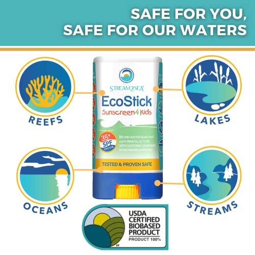 STREAM 2 SEA STREAM2SEA EcoStick SPF 35 Mineral Sunscreen Stick, Sweat Water Resistant Sunblock, USDA Approved Biodegradable Paraben Free Reef Safe Sunscreen Protection Against UVA UVB (EcoStick Kids) - 0.5 oz