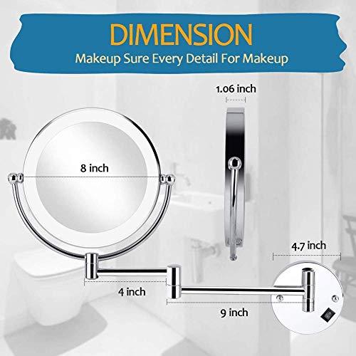 AMHIL AMHIL Led Lighted Makeup Mirror Wall Mount 7X Magnifying Cosmetic Mirror 360 Swivel Extendable Two Sided Vanity Mirror for Bathroom USB Rechargeable