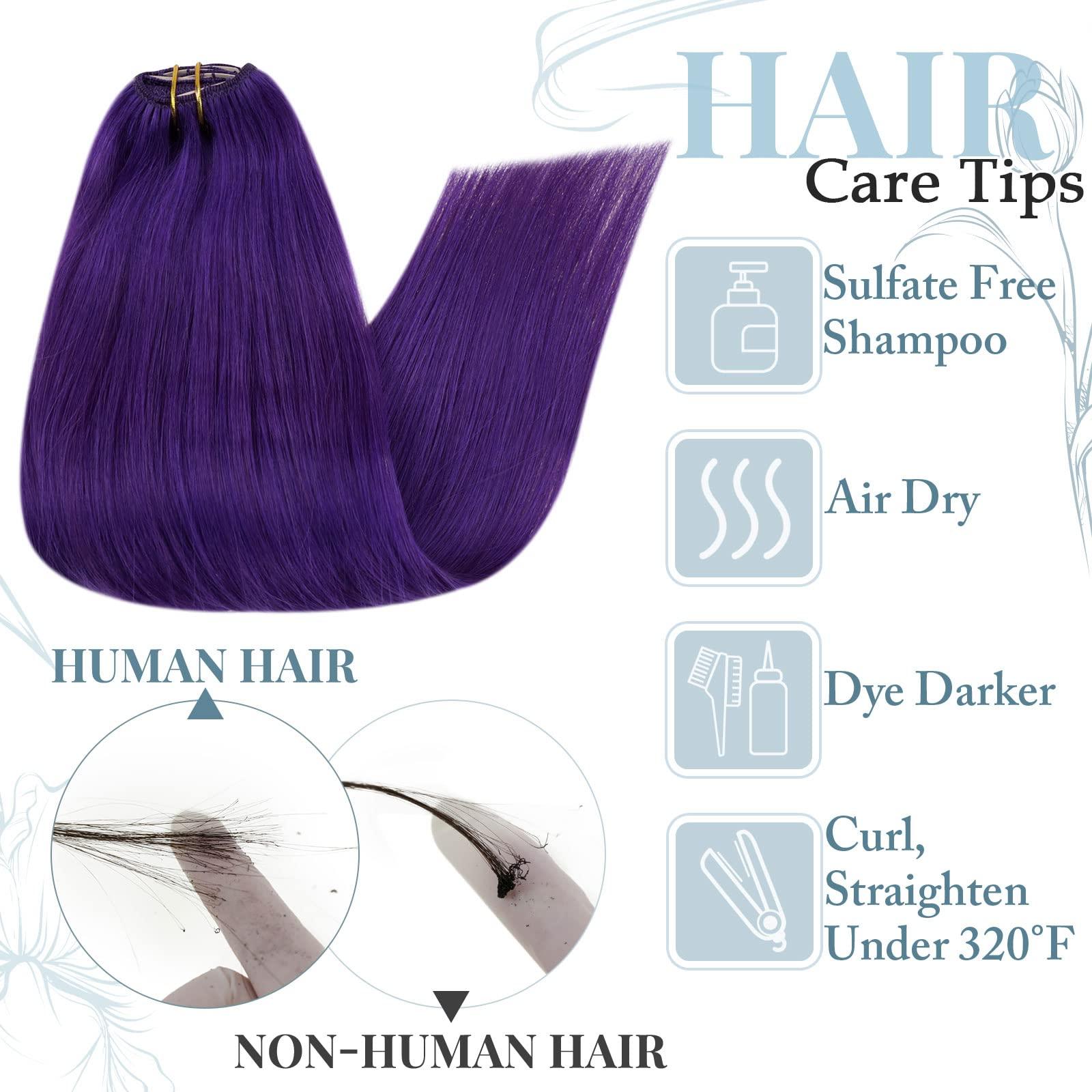 RUNATURE Purple Hair Extensions Bundles: Clip in Hair Extensions Real Human Hair Dark Purple 25g/5pcs and 70g/5pcs 18 Inch Full Head Colored Hair Extensions Purple Clip in Extensions