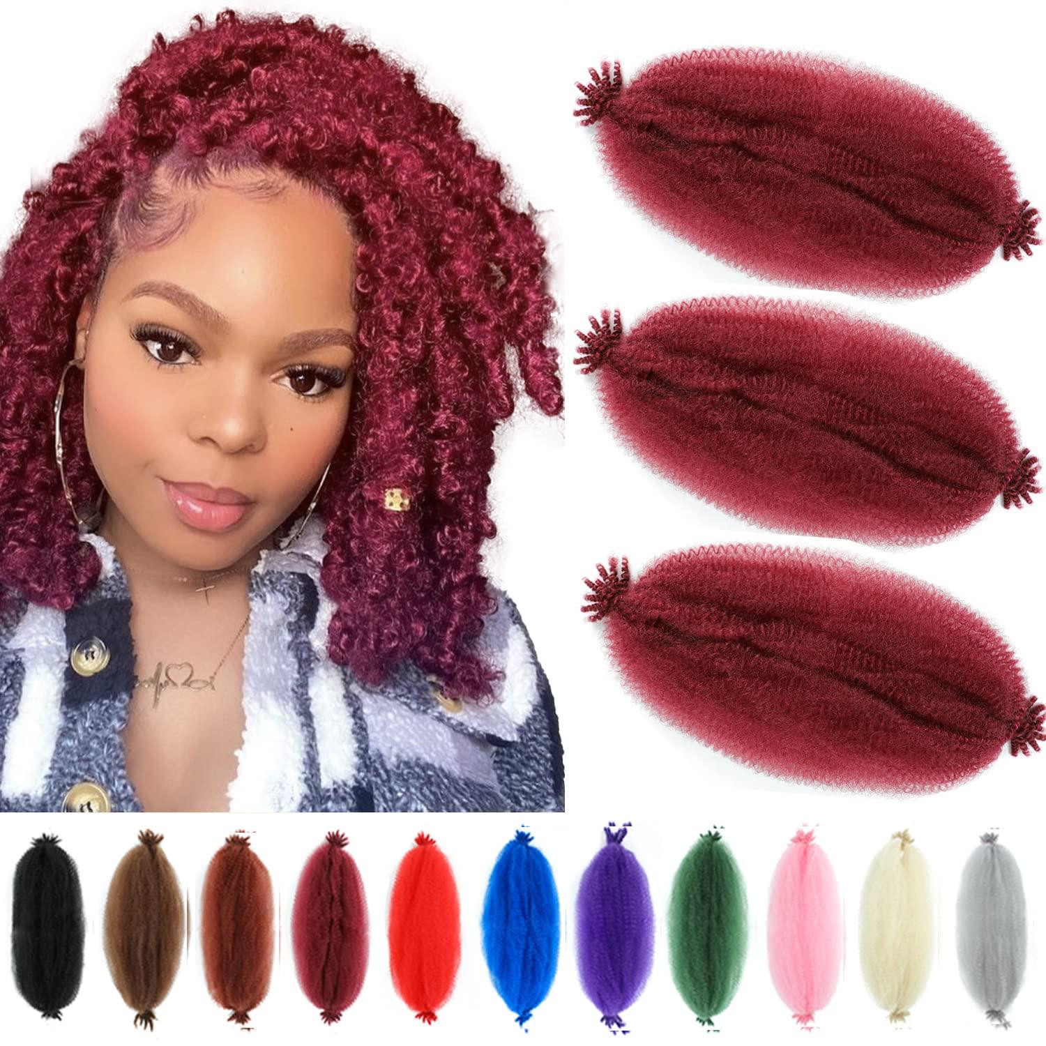 GZVIS Springy Afro Twist Hair 12 Inch 3 Packs Burgundy Color Pre Fluffed Marley Twist Braiding Hair for Black Women (12 inch, Burgundy)
