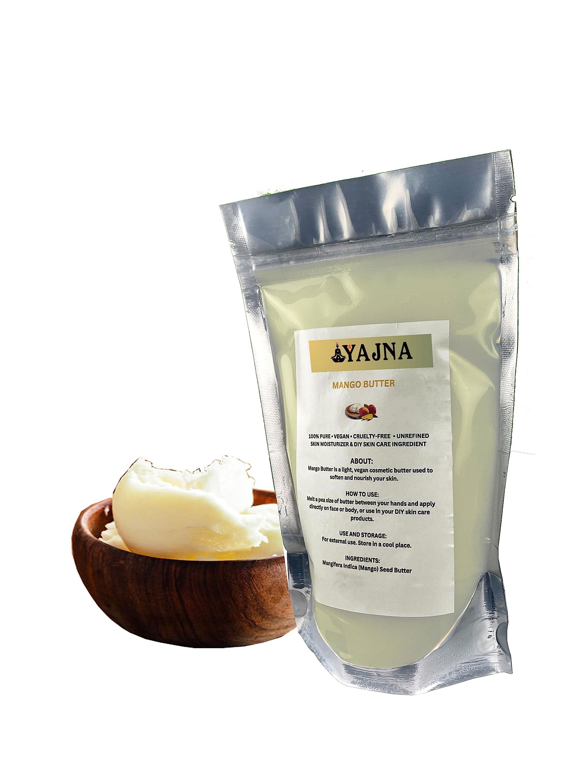 Yajna Yajna Organic Raw Mango Butter 100% Pure,Natural & Unrefined| Skin Moisturizer For Face, Body & Hair| 1 LBS/450 GM Ivory/White Grade A | DIY Creams, Balms, Lotions, Soaps| Softens Dry & Tough Skin