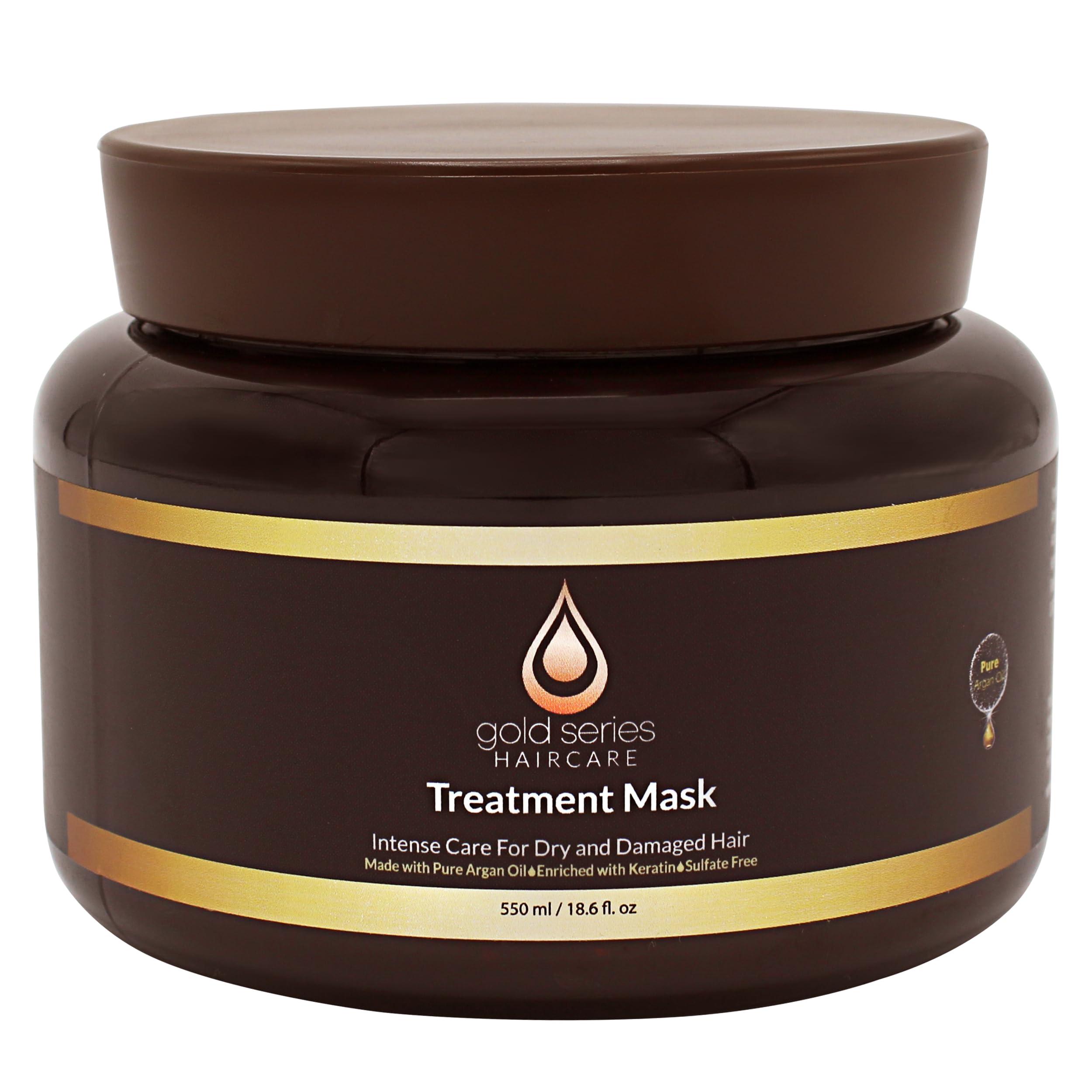 Moroccan Gold Series Gold Series Treatment Mask  Deep Hydrating Argan Oil Hair Mask for Dry Damaged, Color Treated and Curly Hair Enriched with Keratin  Sulfate Free Natural Hair Repair Treatment, 18.6oz
