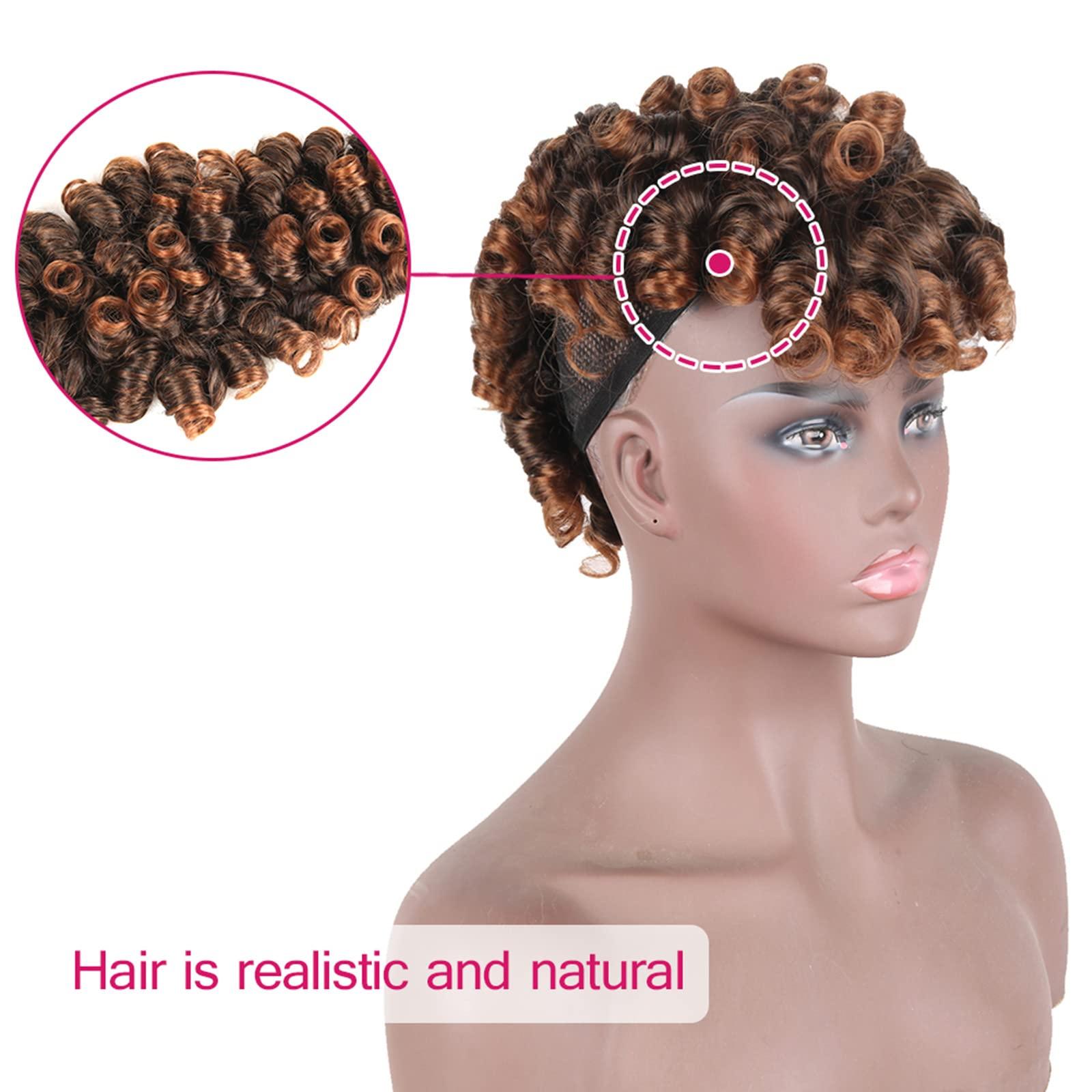 Oseti Oseti Short Mohawk Wig Clip on Hair Extensions for Black Women Cute and Curly Mohawks, Kinky Curly Afro Faux Hawk Clip in Hair Pieces for Women with Thinning Hair Brown Hawks Wig with Bangs (1B/30)
