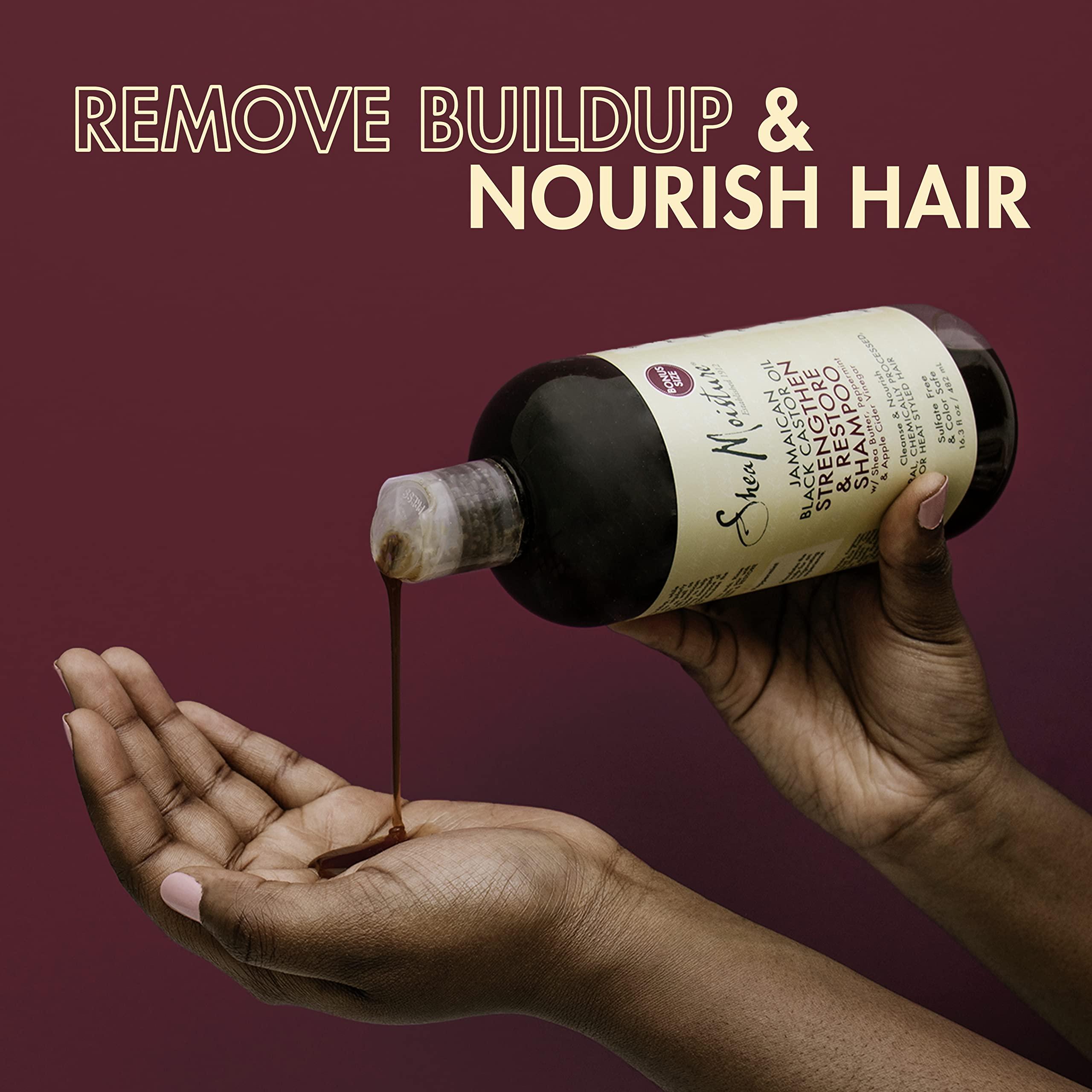 SheaMoisture Shea Moisture Jamaican Black Castor Oil Strengthen & Restore Shampoo, Shea Butter, Peppermint & Apple Cider Vinegar, Sulfate Free, Natural, Chemically Processed Hair, Family Size, 16 Fl Oz