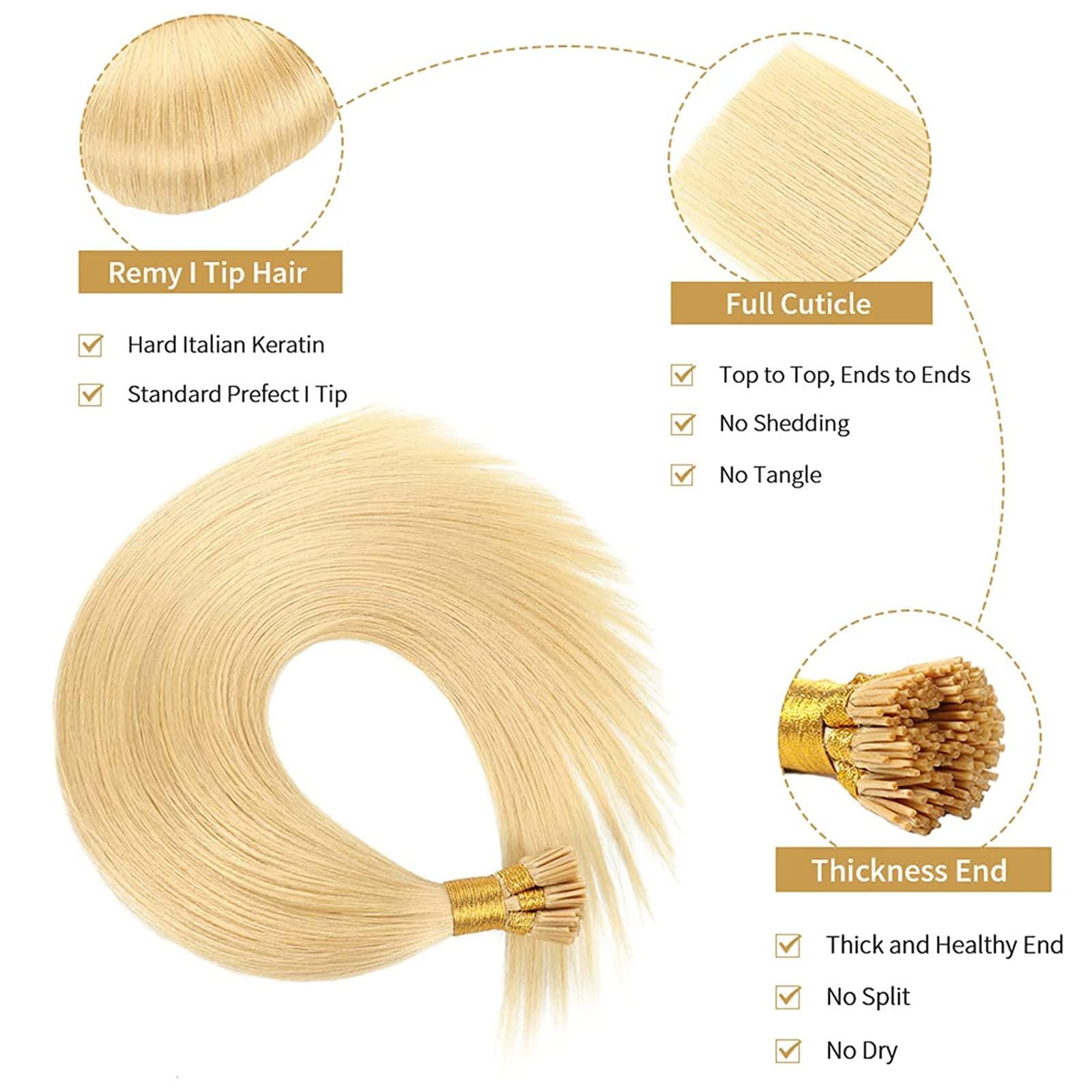 SCIAZA SCIAZA I Tip Cold Fusion Hair Extensions, 50G/100S Real Human Hair Extensions, Pre Bonded Keratin Hair Extensions,Blonde,20in