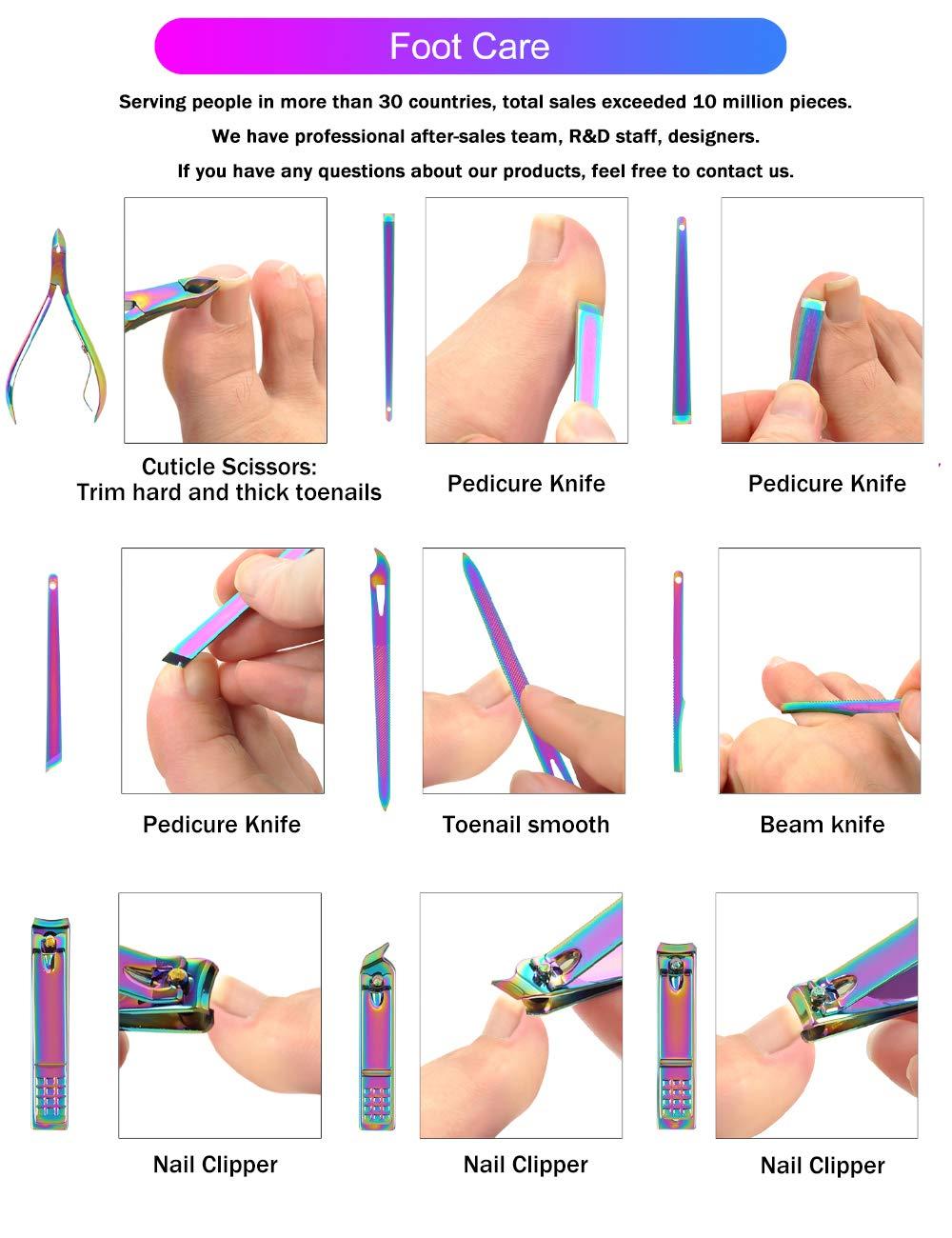 SFYDOM 2020 New Rainbow Manicure Kits 18 Pcs Nail Clippers for Women Gift SFYDOM Women's Rainbow Leather Manicure Set (18-RainbowManicure Kits)