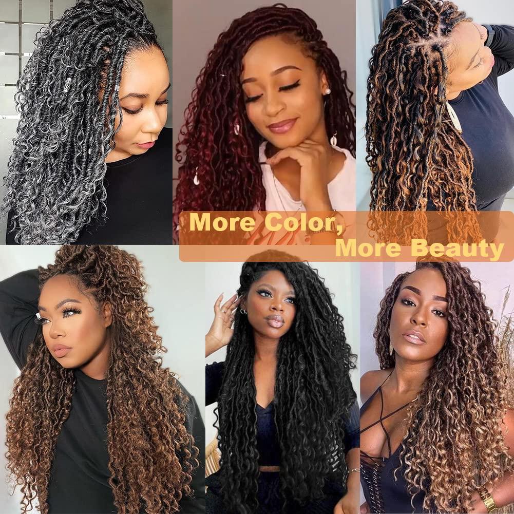 BAOTA Goddess Locs Crochet Hair 22 Inch 7 Packs Ombre Gray Crochet Hair Boho Locs Pre Looped Faux Locs Crochet Hair for Women Curly Crochet Goddess Locs (T1B/Gray#)