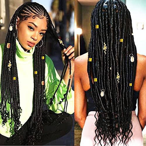 Glamer 150 Pieces Dreadlocks Loc Hair Jewelry for Women Braids Hair, Wood-Like Tube & Beads for Braiding Hair, Gold Hair Rings for Braids, Cute Hair Accessories Metal Snake