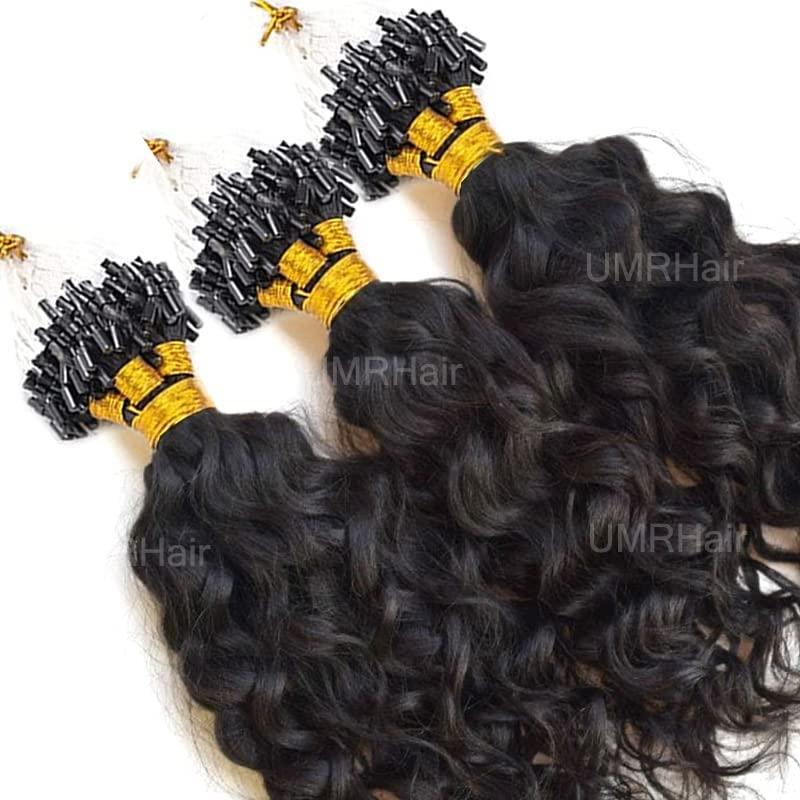 UMRHair 20inch Micro Link Hair Extensions Real Human Hair Water Wave 200g 200strands Microlink Human Hair Extension for Black Women Beaded Invisilable Micro Ring Extension Natural Black