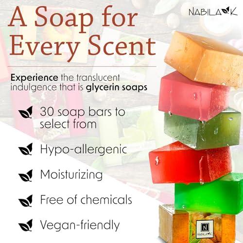 Nabila K Glycerin Bar Soap Set of 3#5 - Natural, Vegan-Friendly, Hypoallergenic - Moisturizing and Hydrating with 100% Vegetable Glycerin - Sulfate-Free, Paraben-Free, Chemical-Free - 4.5 oz Each