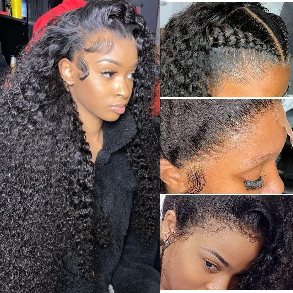 ghotool 250% Density 34 Inch 13x6 HD Transparent Lace Front Human Hair Wigs For Women Mongolian Deep Curly Lace Front Wig Human Hair Pre Plucked Deep Wave Frontal wig Full And Thick (34 Inch, 13x6 Human Hair)