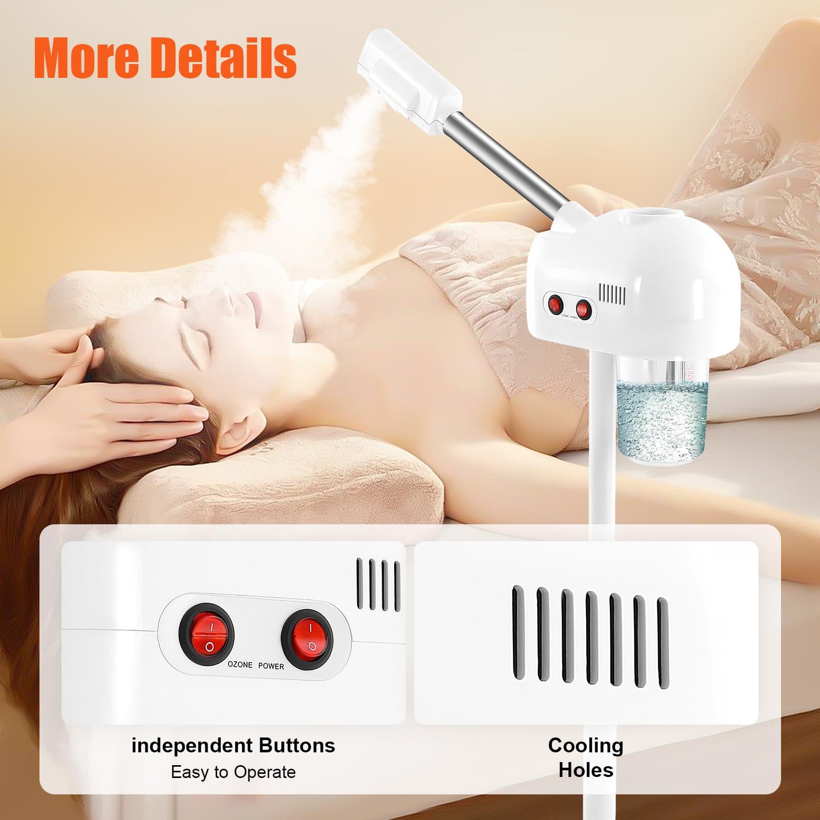 KeruRome Face Steamer for Facial Deep Cleaning Professional, Stand Facial Steamer with Hot Mist and 360 Rotatable Nozzle, Facial Steamers Home Facial Spa, Steamer Esthetician for Salon, Spa, White