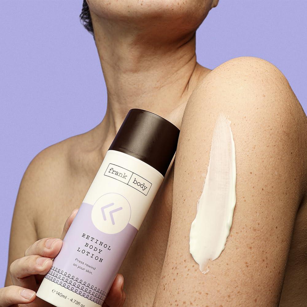 frank body frank body Retinol Body Lotion | Vegan, Cruelty Free Anti-Aging Body Moisturizer | Reduce Appearance of Fine Lines & Hyperpigmentation with Retinol, Peptides & Berry Extracts | 4.73 fl oz / 140 mL