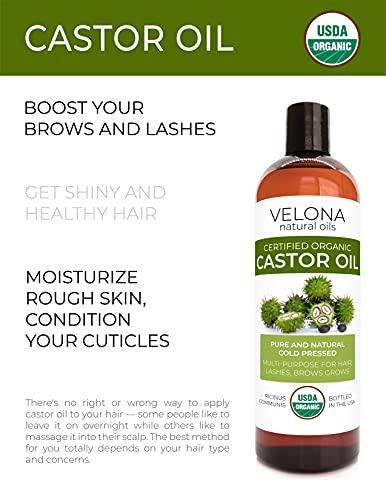 velona velona USDA Certified Organic Castor Oil - 32 oz | For Hair Growth, Boost Eyelashes, Eyebrows | Cold pressed, Natural Oil, USP Grade | Hexane Free, Lash Serum, Caster