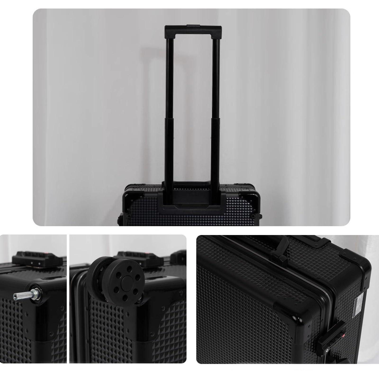 HJXGQJM Large Makeup Train Case With Mirror And Lights, Professional Artist Cosmetic Travel Organizer Box Aluminum Makeup Case Salon Station With Stand Rolling Lighted Makeup Vanity Station (Silvery) ( Color