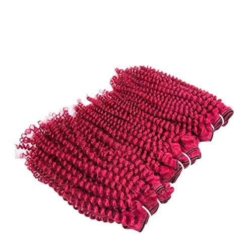 Generic Cloud Hair Double Wefted Burgundy Kinky Curly Human Hair Weaves 3Pcs Bugs Color Afro Curly 3Bundles Hair Extensions 300G (14 16 18 inch)