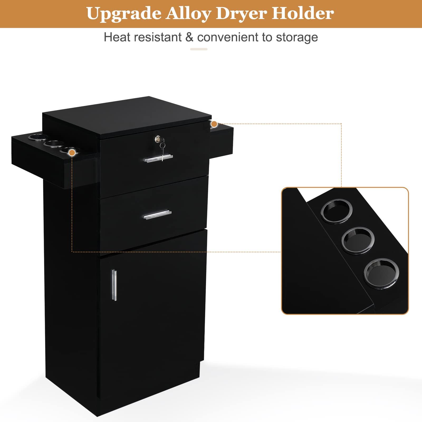 OmySalon OmySalon Salon Stations for Hair Stylist, Beauty Salon Storage Cabinet, Hair Styling Equipement Set with a Large Storage Cabinet, 2 Drawers and 6 Hair Dryer Holders, Black