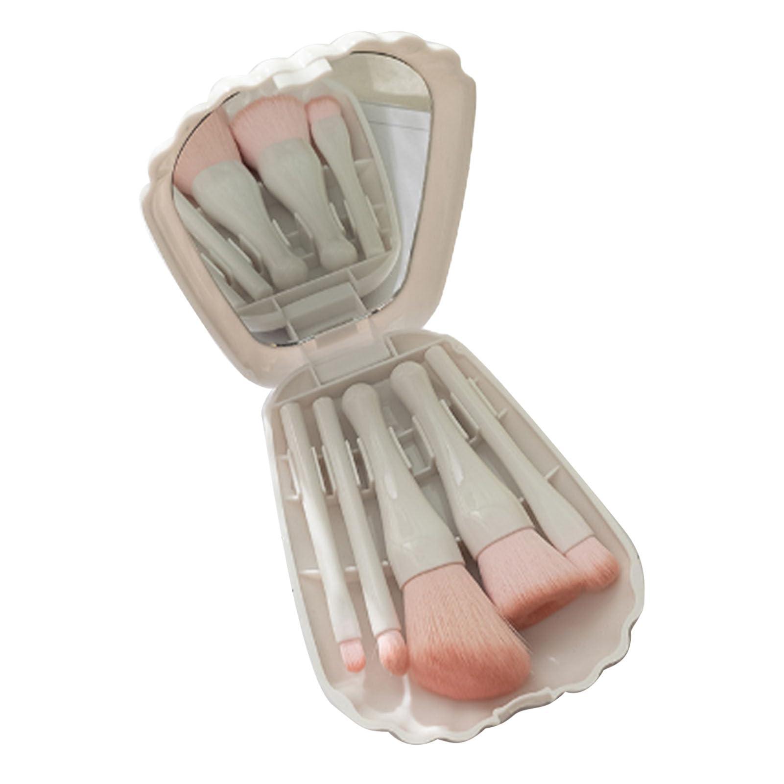 Tomotato Travel Makeup Brushes Set, Shell Portable Mini Cosmetic Brush Kit with Mirror for Foundation Powder Concealer Eyeshadow(White)