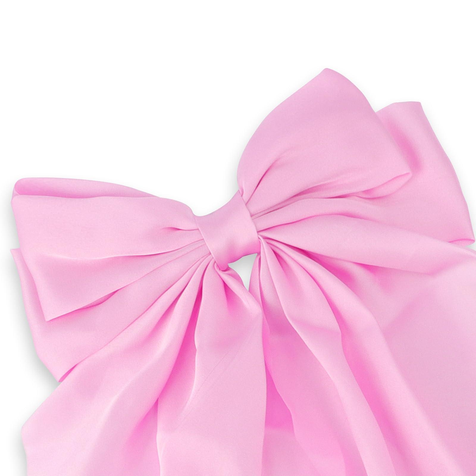 COCIDE 3Pcs Silky Satin Hair Bows for Women Hair Ribbons for Girls Big Bow Hair Ties Large Hair Barrettes for Girl French Cute Hair Clips Long Tail Mexican Hair (White,Purple,Pink)
