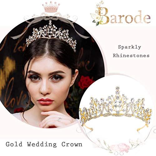 Barode Barode Bridal Wedding Crowns and Tiaras Crystal Bride Queen Crowns Rhinestone Headband Wedding Hair Accessories for Women and Girls (Gold)