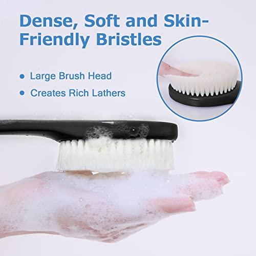 VANZAVANZU Exfoliating Shower Brush, Bath Body Brush, Never Mold Back Brush Long Handle for Shower, Dry Brushing Body Brush or Wet Brush with Moderate Bristles Black
