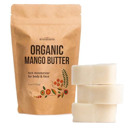 Better Shea Butter Organic Mango Butter - Raw Organic Unrefined Mango Seed Butter for Skin Care, Body Butter & Hair - Pure Mango Butter Cold Pressed for Soap Making, Mango Lotion | Natural Skin Moisturizer 8 oz