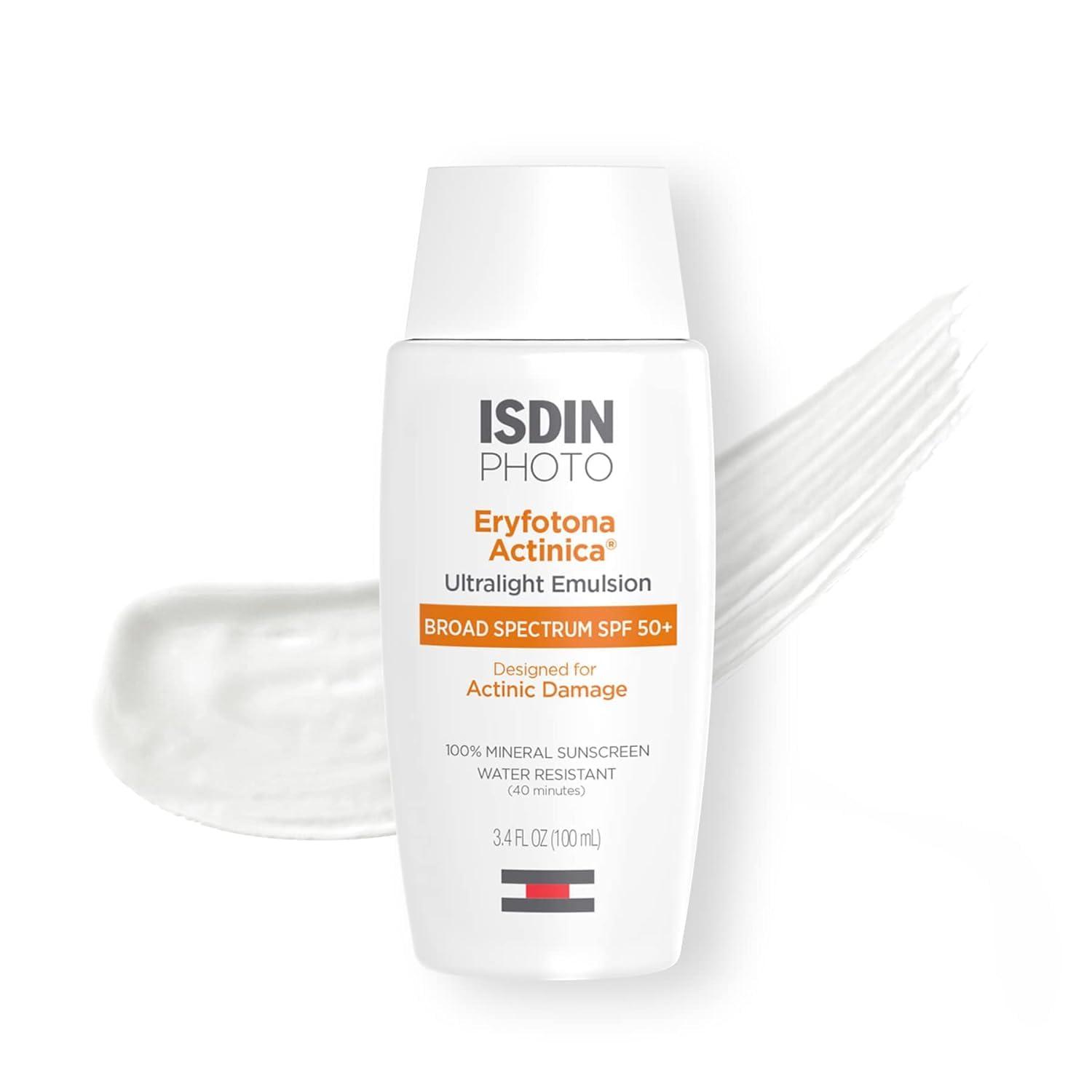 ISDIN ISDIN Eryfotona Actinica Zinc Oxide and 100% Mineral Sunscreen Broad Spectrum SPF 50+, No White Cast, Suitable for Sensitive Skin, 3.4 Fl Oz