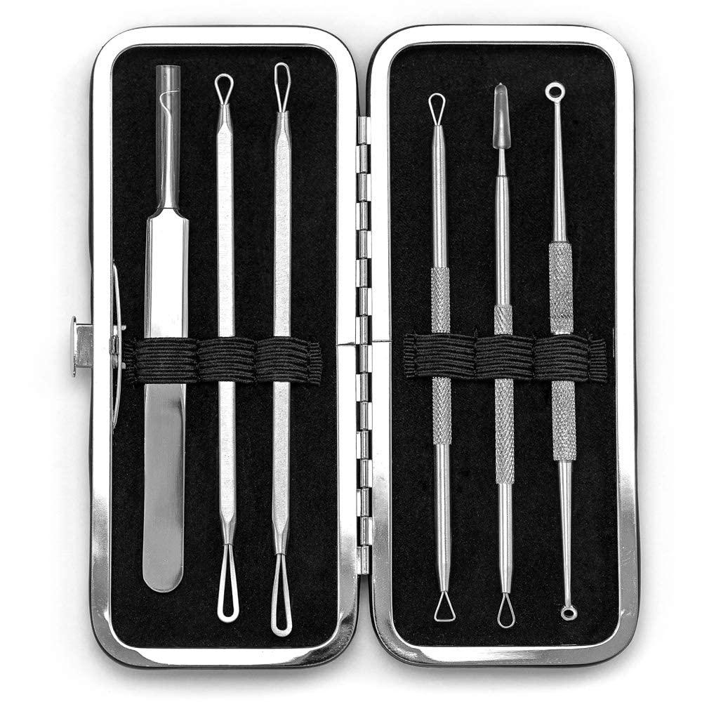 PETUNIA SKINCARE 6 Piece Set Pimple Popper Blackhead Remover and Acne Extractor Kit Specifically Treats Face Blemishes Zits and Whiteheads - Perfect Stocking Stuffer, Includes Giftbox and Travel Case