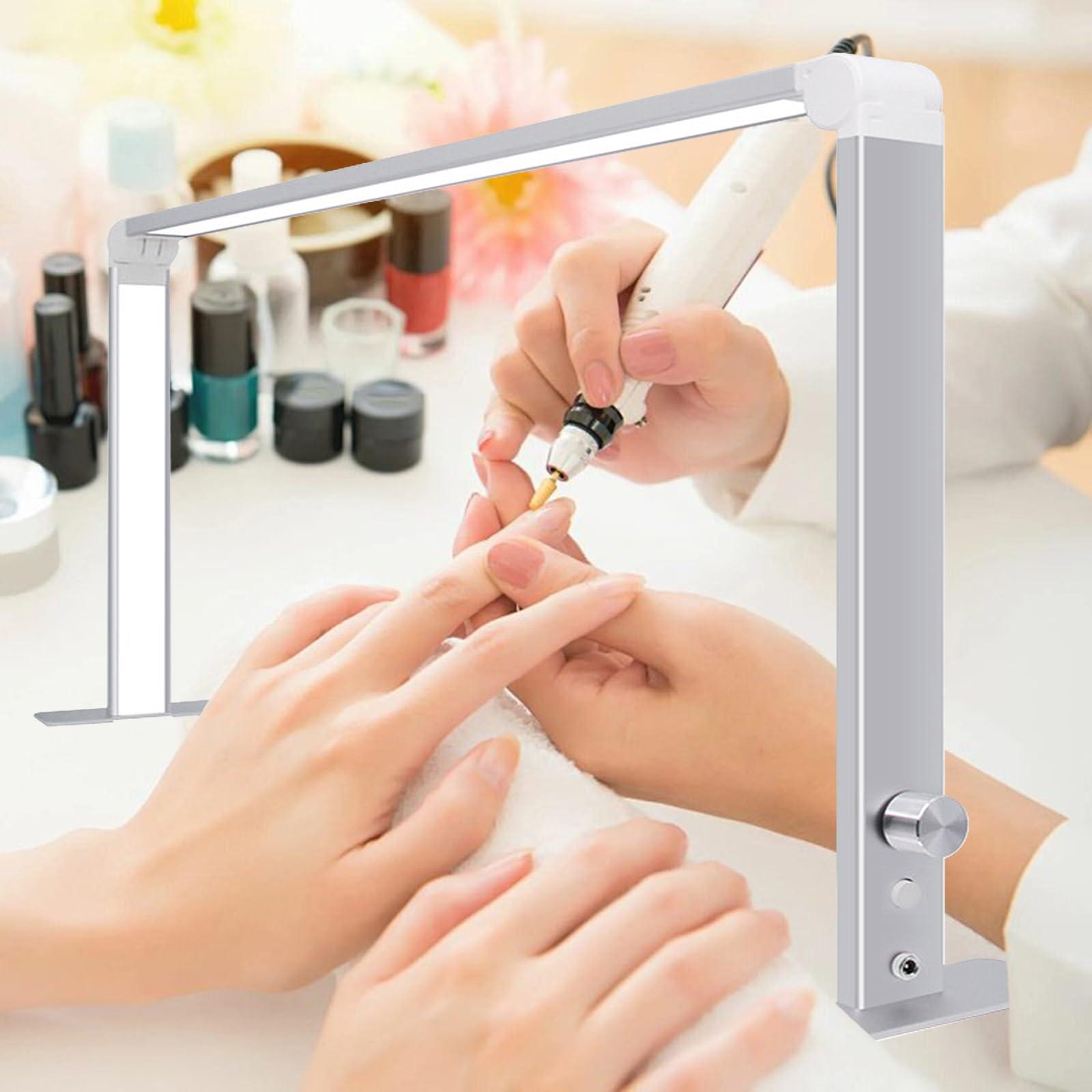 RYAZOZA RYAZOZA LED Half Moon Nail Desk Lamp, Square Foldable Nail Desk Lamp, Foldable 4000-6500k 36w Adjustable Brightness for Lash Tech, Cosmetic, Tattoo, Eyebrows(Color:Silver)