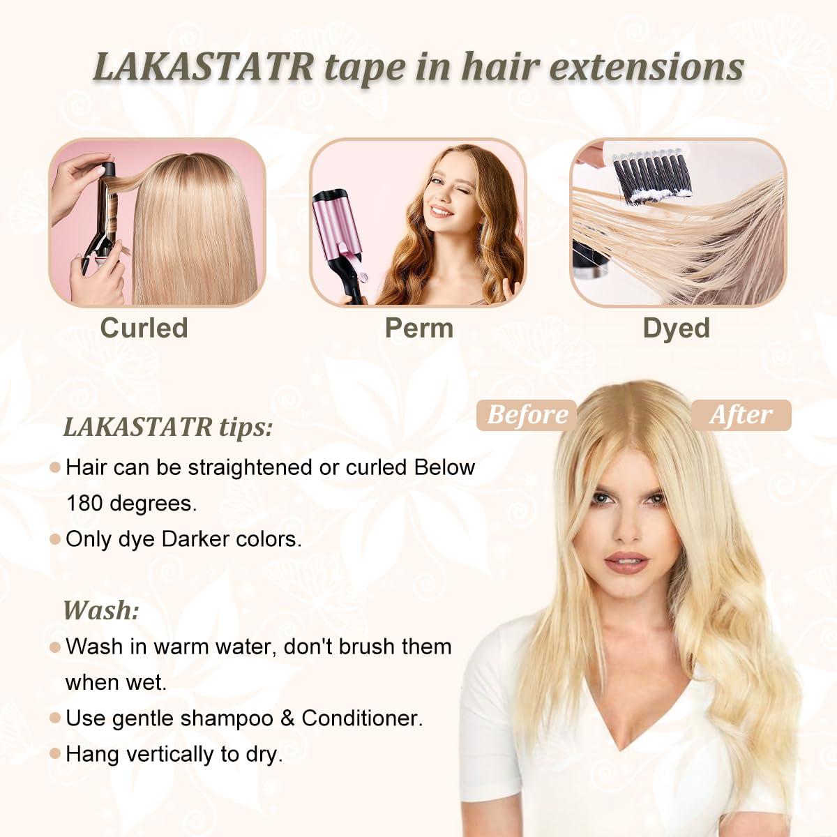 LAKASTATR 14 Inch Tape In Hair Extensions Real Human Hair #60 Platinum Blonde Tape ins Hair Extensions Seamless Skin Weft Human Hair Extensions Invisible Tape in Extensions (40g 20pcs/pack)