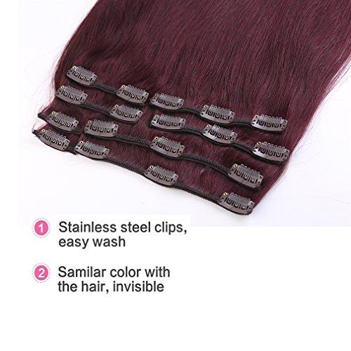 MY-LADY MY-LADY Clip In Hair Extensions Real Human Hair 20 Inch 8pcs Remy Real Hair Extension Clip ins #99J Burgundy Wine Red 105g Silky Straight Full Head Soft Natural Extension