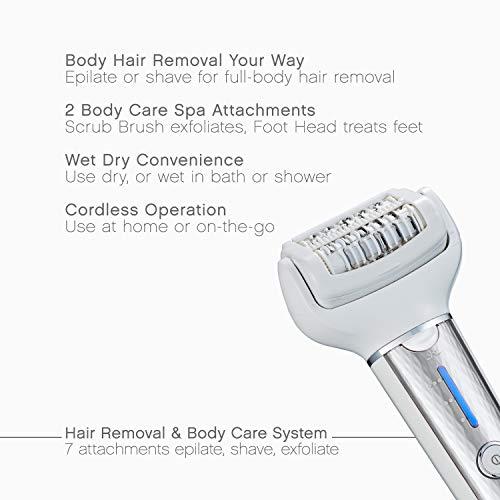 Panasonic Panasonic Cordless Shaver & Epilator for Women With 7 Attachments, Gentle Wet/Dry Hair Removal, Foot Scrubber & Body Cleansing Brush, ES-EL9A-S