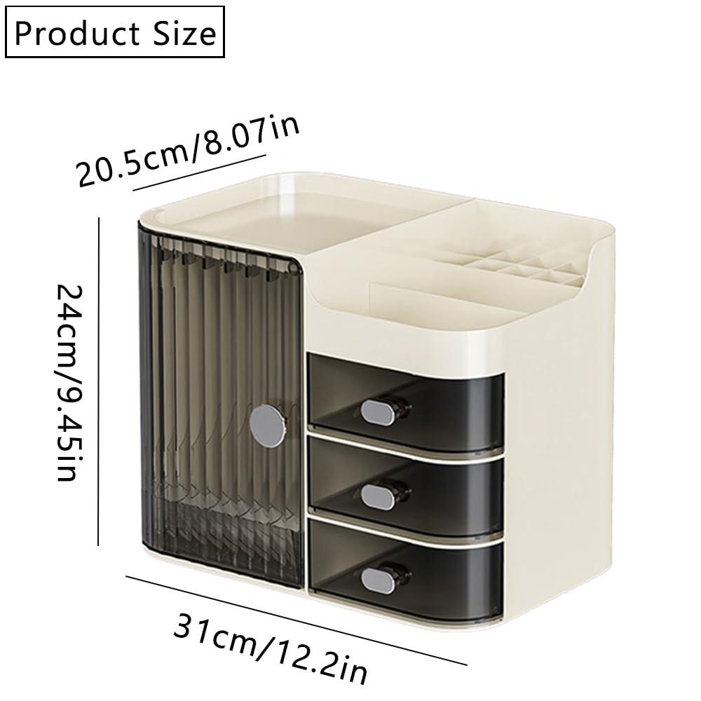 Haiansan Cosmetics Display Case with Mirror, Large Capacity Cosmetic Storage Box with Drawers, Dust and Waterproof Makeup Organizer, Skincare Jewelry Storage Box for Bedroom, Bathroom (Transparently black)