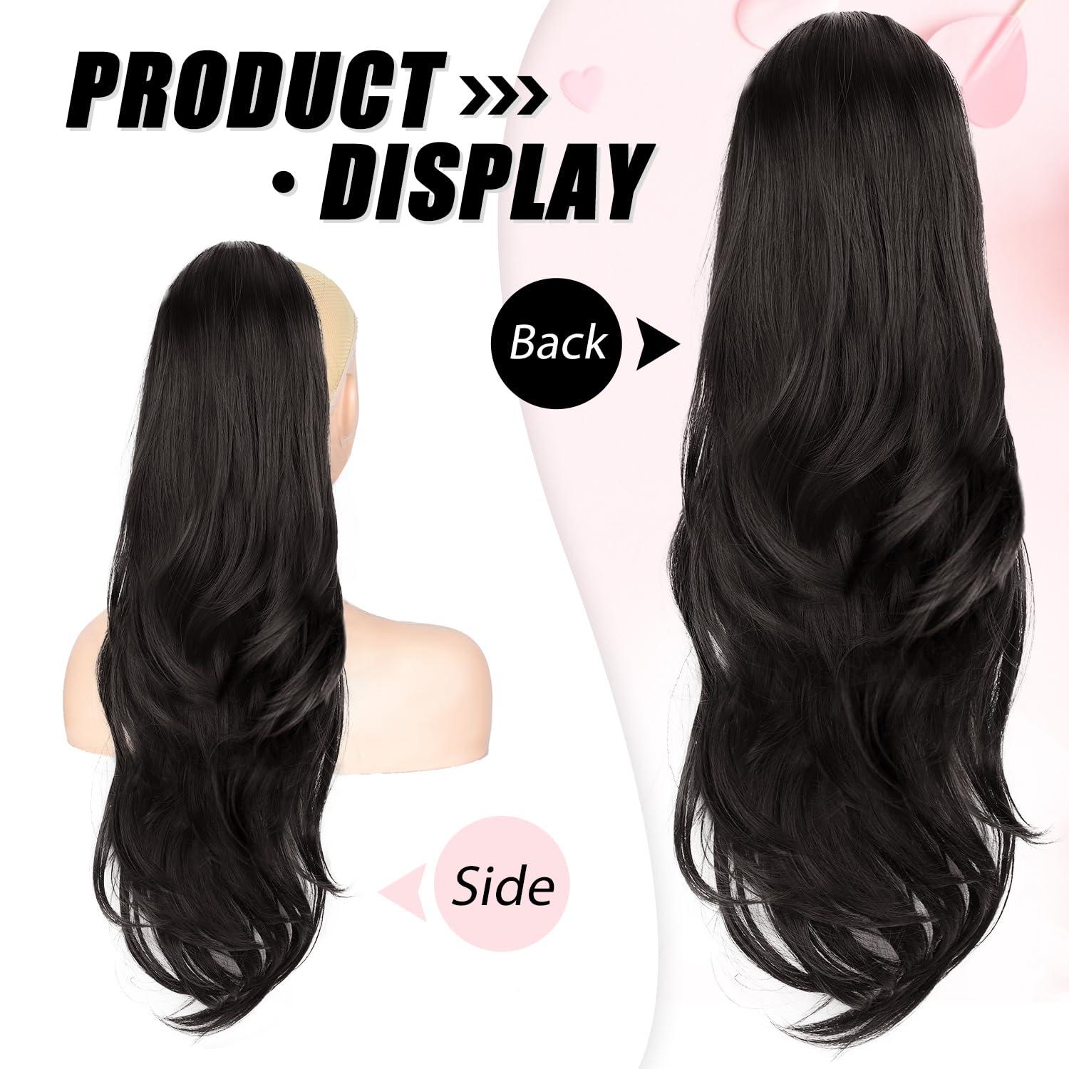 Stamped Glorious Stamped Glorious Ponytail Extension Drawstring Ponytail Extension for Women 26 Inch Long Wavy Layered Pony Tails Hair Extensions Clip in Ponytail Hairpiece for Daily Party UseDark Brown