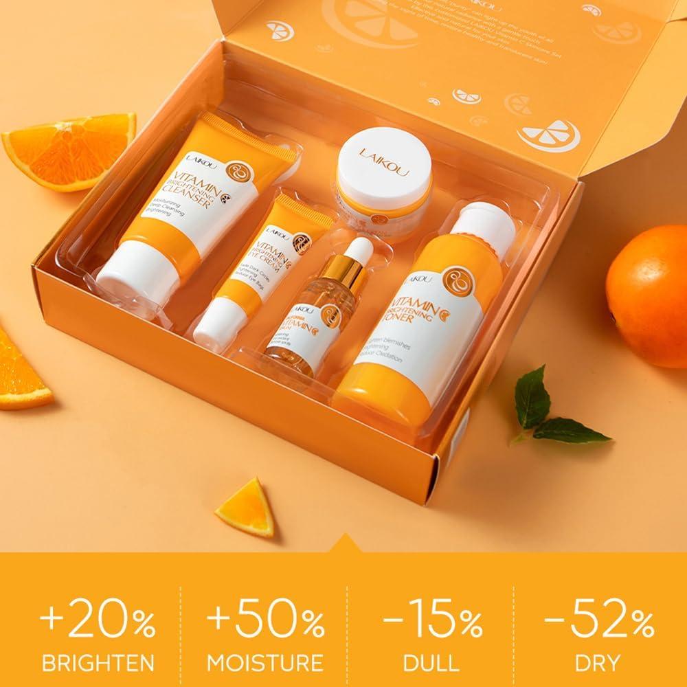 Yasovigi Vitamin C Skincare Set, Moisturizing Face Skin Care Kit with Facial Cleanser, Face Serum, Face Cream, Eye Cream, Toner For Hydrating Skin, Anti-Aging Skin