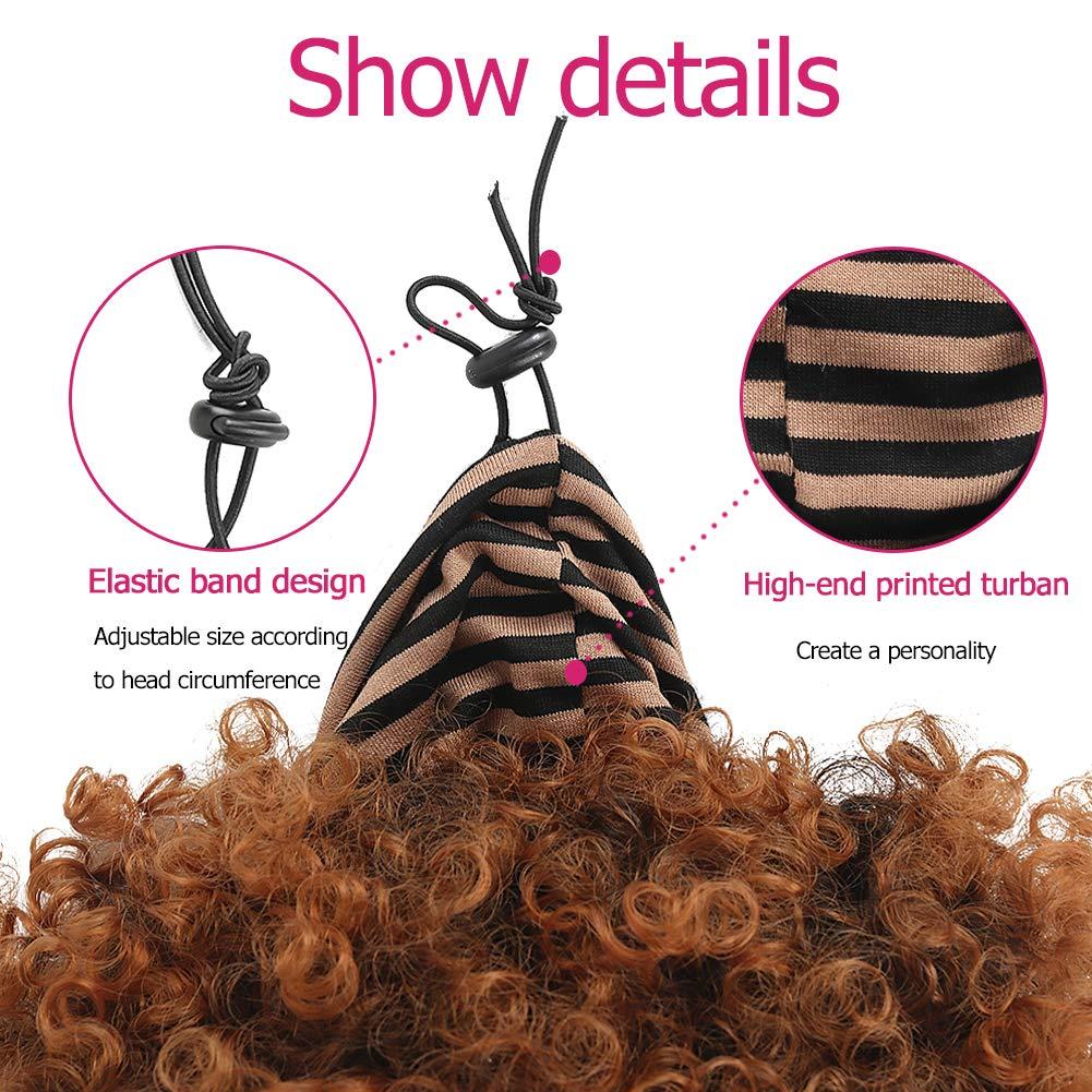 KRSI KRSI Afro Puff Faux Hair Bun Wigs with Soft Calico Pattern Headband Wigs for Black Women Cute Brown Wigs, Afro Kinky Curly Wig with Headband Attached Ponytail Wigs for Black Women(1B/30)