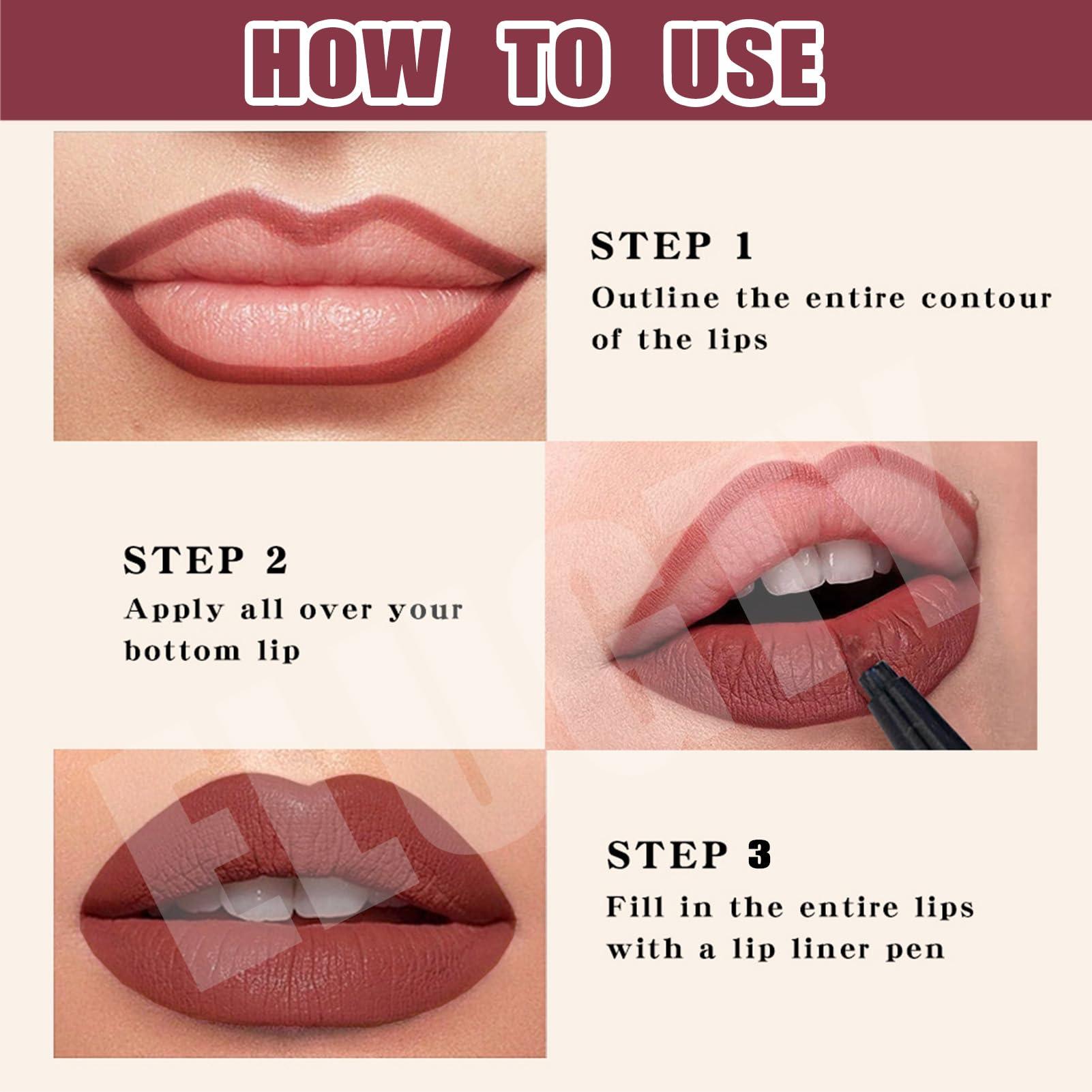 Elugty Elugty Cool Story Lip Liner Stain,New Formula Cool Story Lip Liner,Submarine Liquid Lip Liner,Cool Story Lip Liner Liquid,2-in-1 Waterproof Longwear Liquid Lip Liner,Long Lasting Lip Liner (08, 3pcs)