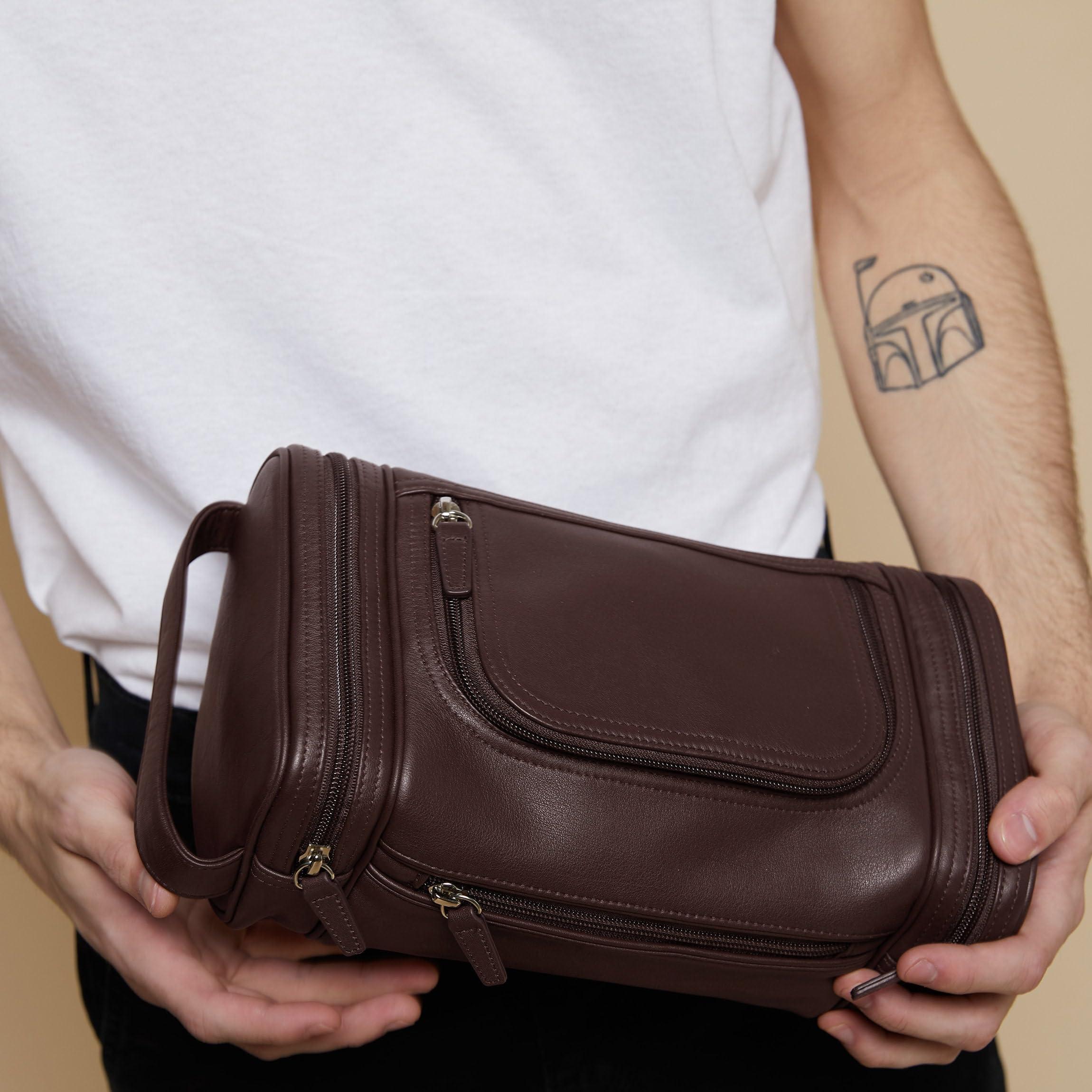 Leatherology Leatherology Brown Multi Pocket Toiletry Bag