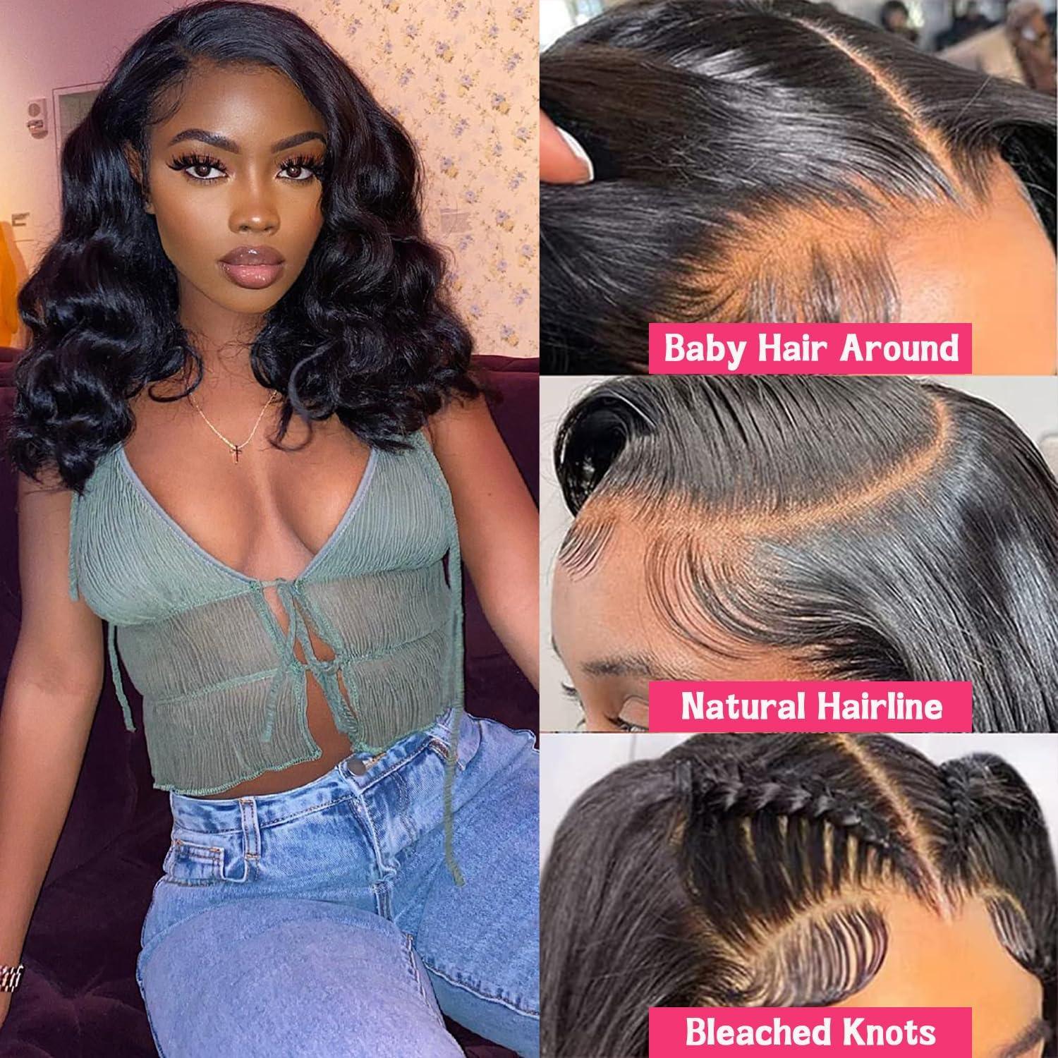 Laceager 12 Inch Wear and Go Glueless Bob Wig Human Hair Pre Plucked 4X4 Body Wave Lace Front Wigs Human Hair Pre Cut Lace New Upgraded No Glue Wigs For Black Women