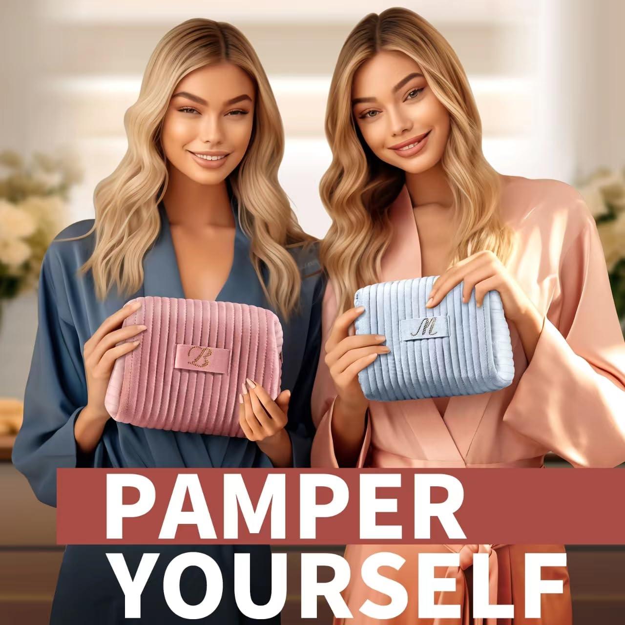 GSWOI A-Z Monogrammed Gifts with Diamonds for Women Practica,Birthday Gifts for Women Mom,Wedding Favors,Custom Makeup Baglarge Cosmetic Bags,Travel Toiletry Bag Essentials,Personalised Bridesmaid(Pink C)