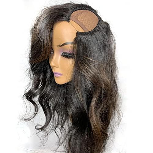 UMRHair 20inch Ombre Balayage Highlight U Part Wig Human Hair Loose Wave 3x1 inch Leave out Body Wave Upart Wigs Glueless U Shape Half Wigs Human Hair for Women Brazilian Virgin Hair Brown 150%